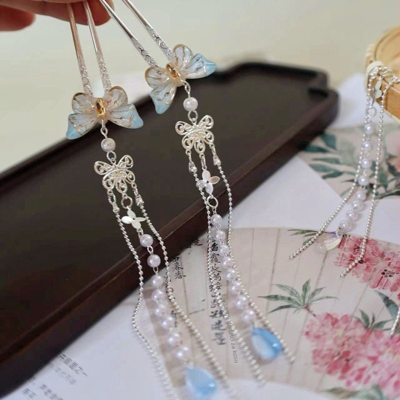 Metalni retro dodatak za glavu, unisex, U oblik, dugi resi, Hanfu dizajn inspiriran