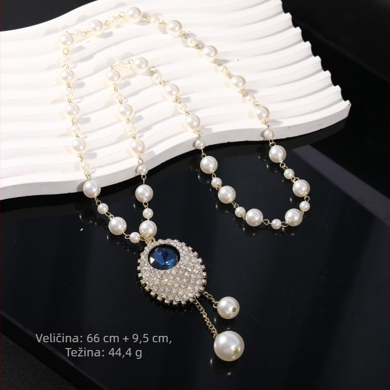 Duga lančana ogrlica za pulover, karirani uzorak, legura, kugličasti lanac, opseg 51–80 cm, bez privjeska