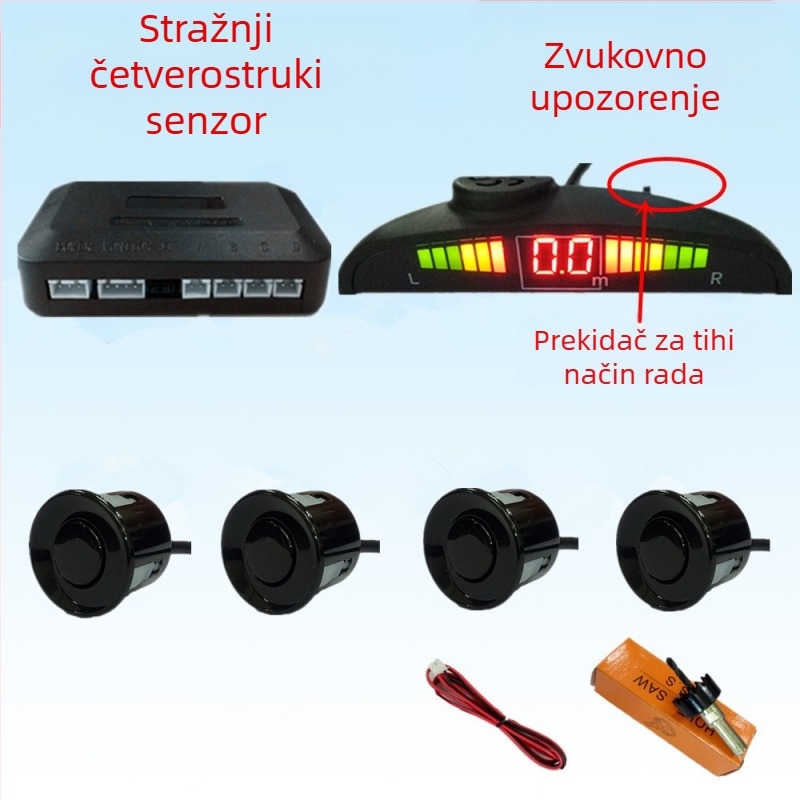 Radar za vožnju unazad s 4/6/8 sondi, zvučni signal s realnim glasom, dvostruko jezgreni polukružni zaslon, slika prednjeg i stražnjeg radara, model CQ-1401