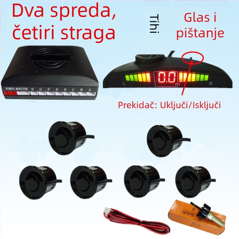 Radar za vožnju unazad s 4/6/8 sondi, zvučni signal s realnim glasom, dvostruko jezgreni polukružni zaslon, slika prednjeg i stražnjeg radara, model CQ-1401