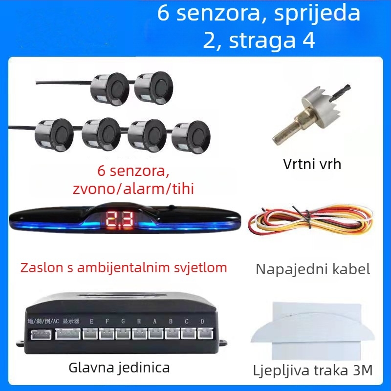 Radar za vožnju unazad s 4/6/8 sondi, zvučni signal s realnim glasom, dvostruko jezgreni polukružni zaslon, slika prednjeg i stražnjeg radara, model CQ-1401