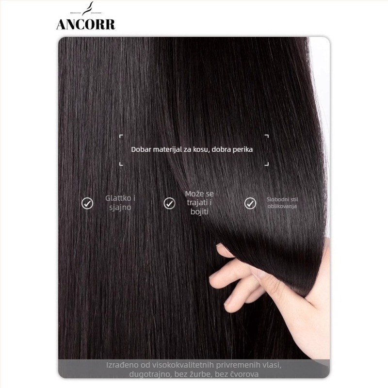 Ženski dodatak kosi za čelo i vrh, ručno izrađen, 100% ljudska kosa, može biti bojati i perm, frizura ravna ili nagnuta, nevidljiva lagana traka za liniju kose, učinak oblikovanja lica