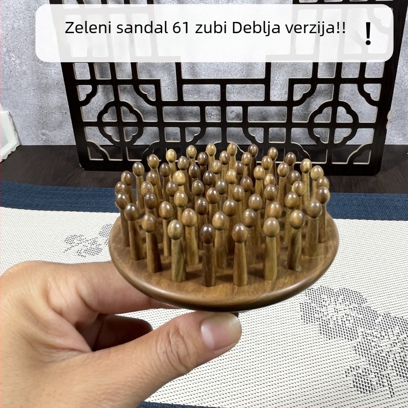 Drveni češalj od sandalovine s debelim zubima za njegu kose i masažu vlasišta — poklon kutija