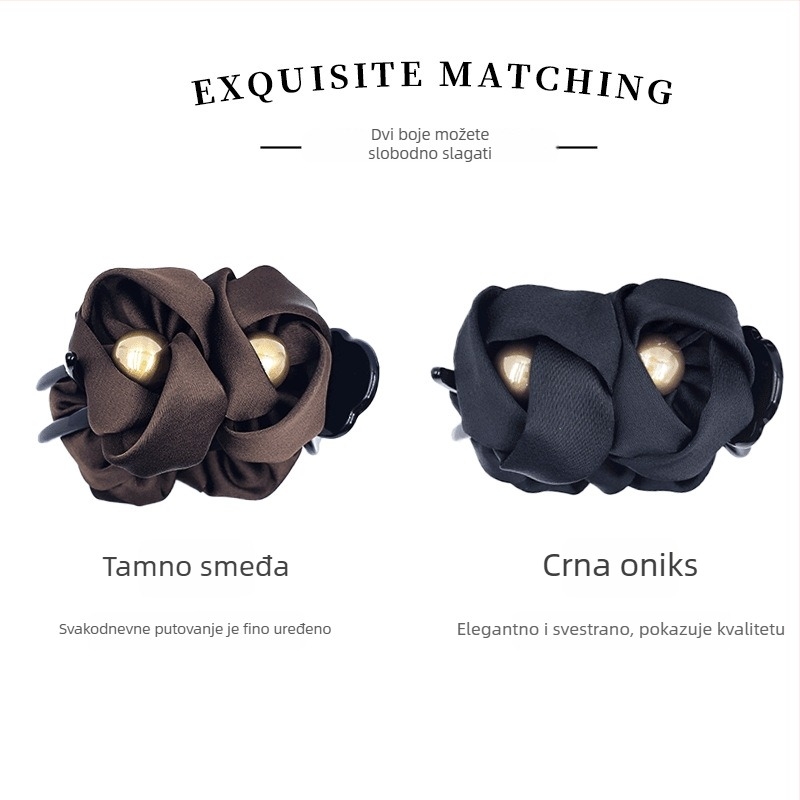 Dodaci za kosu – Ručno izrađeni satenski klips s kuglicom u obliku cvjetnog pupoljka s perlama, Duo Can Jewelry