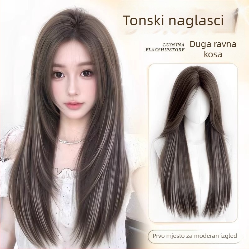 Ženska peruka, peruka za cijelu glavu bez mreže, duga ravna kosa, volumen na vrhu, bezšivne isticanje