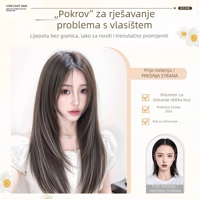 Ženska peruka, peruka za cijelu glavu bez mreže, duga ravna kosa, volumen na vrhu, bezšivne isticanje