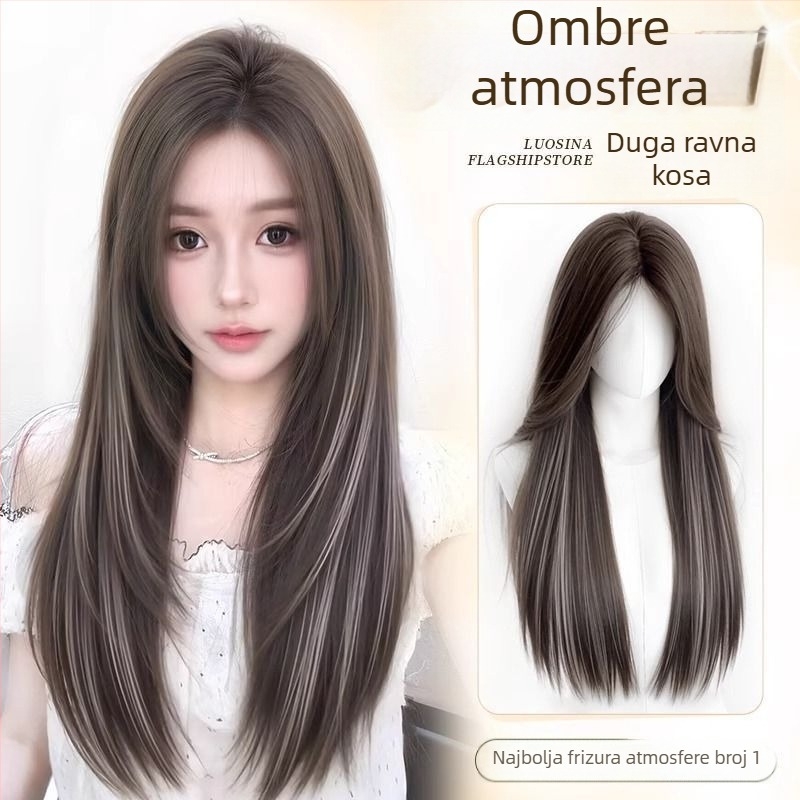 Ženska peruka, peruka za cijelu glavu bez mreže, duga ravna kosa, volumen na vrhu, bezšivne isticanje