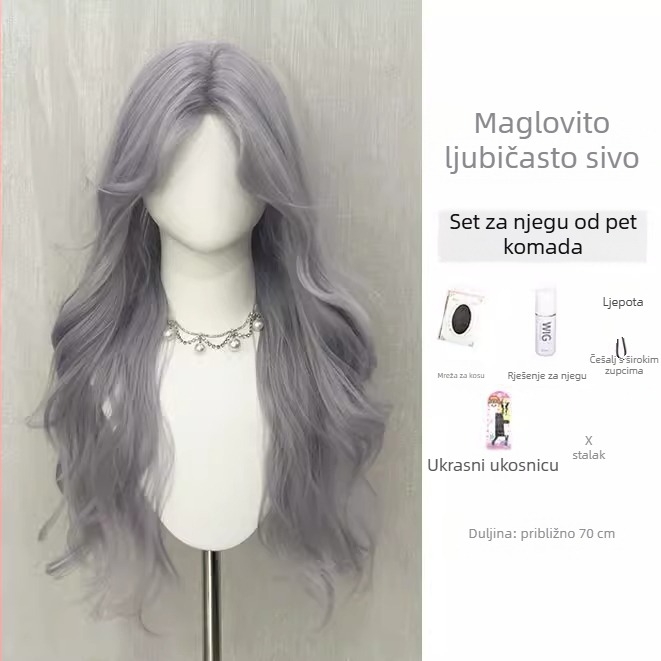 Korejski stil duge kovrčave perike s lace-frontom, dijagonalna fringe, potpuno pokrivanje glave, model DM506-274