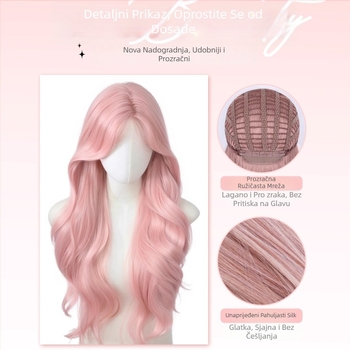 Duga kovrčava perika za žene s velikim valovima, vlakna otporna na visoke temperature, mehanizam izrade, šiška s srednjim razdjelom, prirodan i realističan izgled