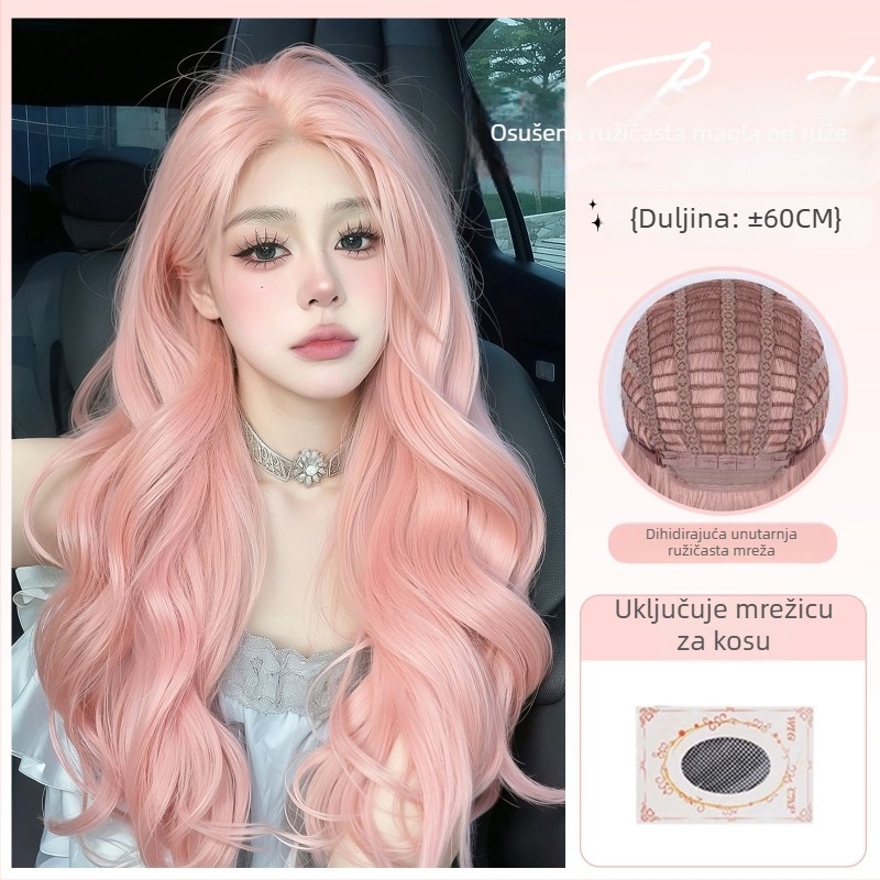 Duga kovrčava perika za žene s velikim valovima, vlakna otporna na visoke temperature, mehanizam izrade, šiška s srednjim razdjelom, prirodan i realističan izgled