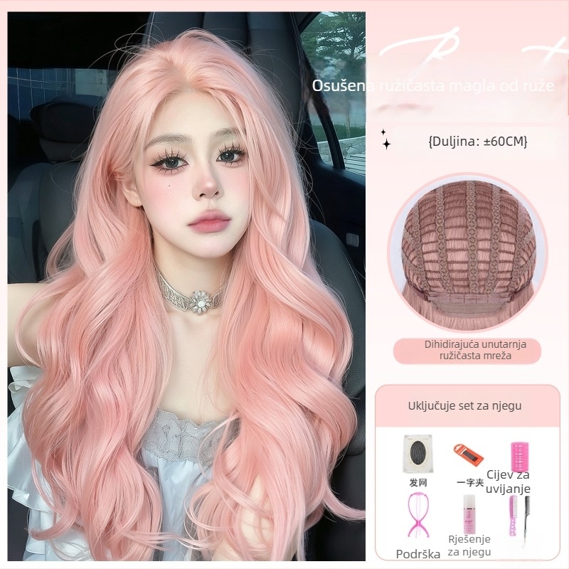 Duga kovrčava perika za žene s velikim valovima, vlakna otporna na visoke temperature, mehanizam izrade, šiška s srednjim razdjelom, prirodan i realističan izgled