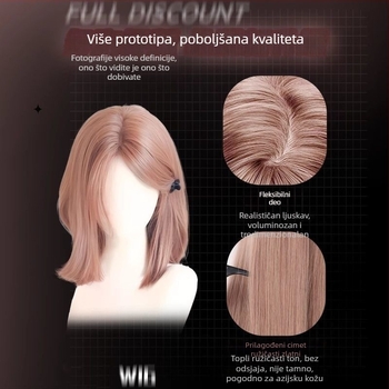 Potpuna perika za žene s kratkom ravnom kosom, korejskog stila, nagnuta šiška, vlakna otporna na toplinu, tehnologija obrade: mehanizam