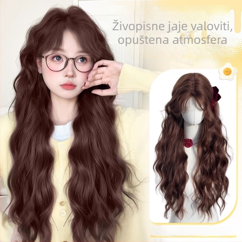 Perika Kenny wig; vlakna otporna na temperaturu; dugačka kovrčava perika s kosim pramenima; tekstura vodnih valova