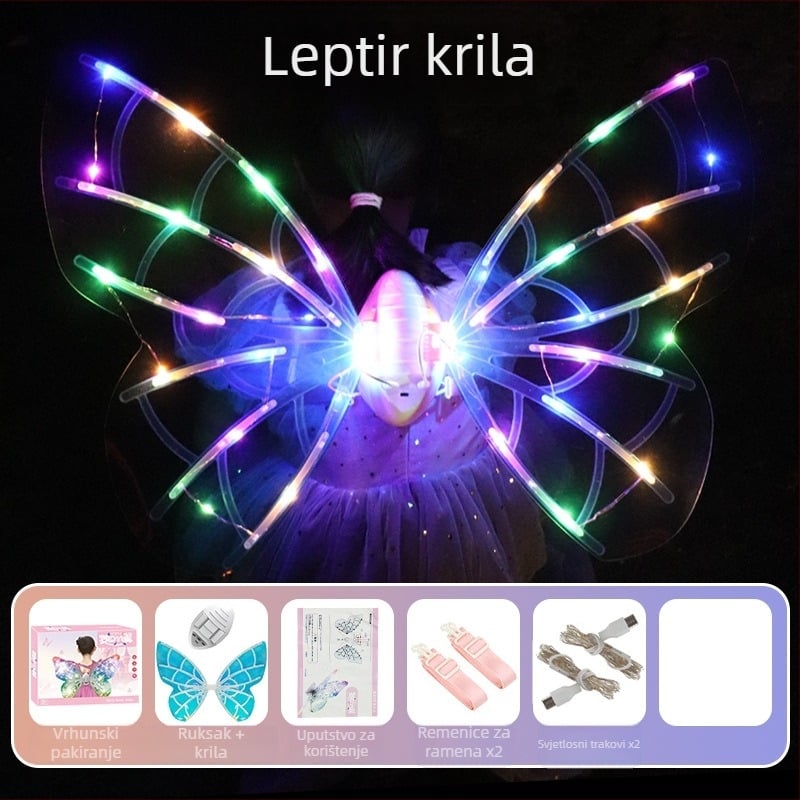 LED svjetleća elfova krila – igračka s motivom leptira, plastična krila za leđa, za djecu 4–6 godina