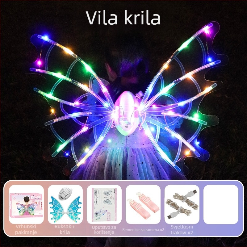 LED svjetleća elfova krila – igračka s motivom leptira, plastična krila za leđa, za djecu 4–6 godina
