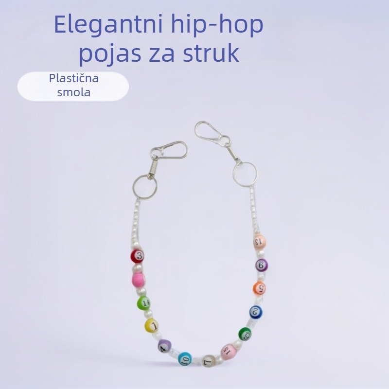Hip Hop kaiš za struk s perlama i brojčanim uzorkom, materijal plastika/smola, sportska upotreba, proljeće 2025