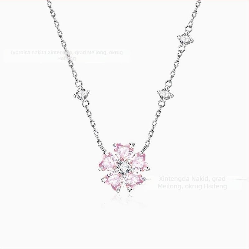 Kolj Peach Blossom serije, Niš dizajn, privjesak od bakra na čeličnom lancu, O-lanac, duljina 40 cm + 5 cm produženje, težina 4 g, za žene, sladak stil