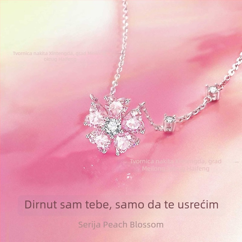 Kolj Peach Blossom serije, Niš dizajn, privjesak od bakra na čeličnom lancu, O-lanac, duljina 40 cm + 5 cm produženje, težina 4 g, za žene, sladak stil