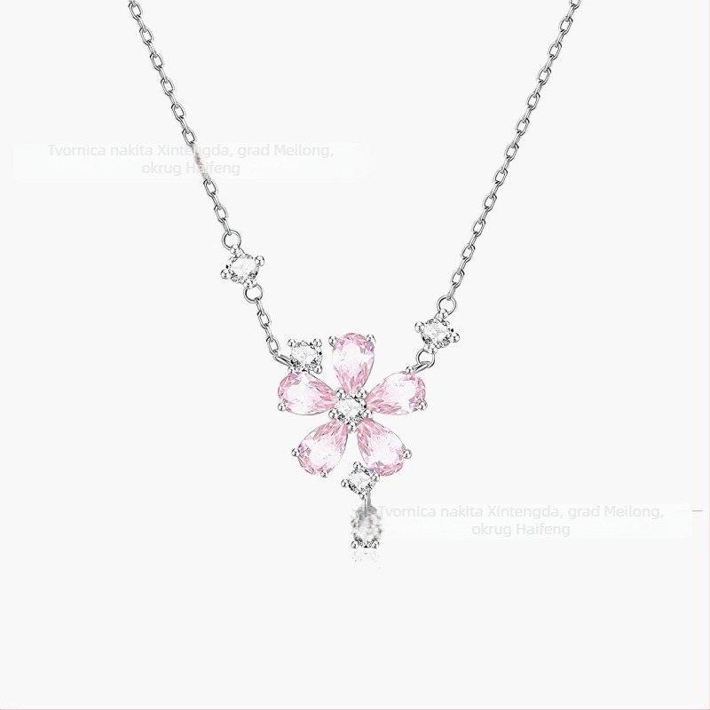 Kolj Peach Blossom serije, Niš dizajn, privjesak od bakra na čeličnom lancu, O-lanac, duljina 40 cm + 5 cm produženje, težina 4 g, za žene, sladak stil