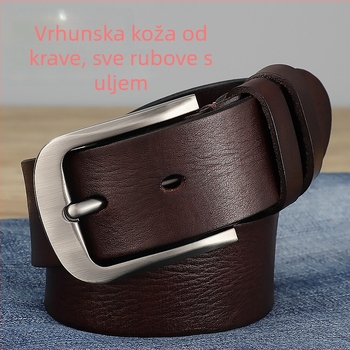Muški kaiš od prave kože, prvi sloj teleće kože, kopča od legure s pinom, širina 2–4 cm