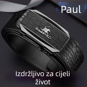 Muški kožni kaiš s uzorkom krokodila – prava koža, dvostruka kravlja koža, automatska kopča, uski profil