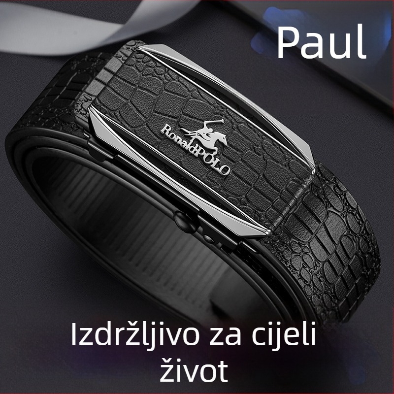 Muški kožni kaiš s uzorkom krokodila – prava koža, dvostruka kravlja koža, automatska kopča, uski profil