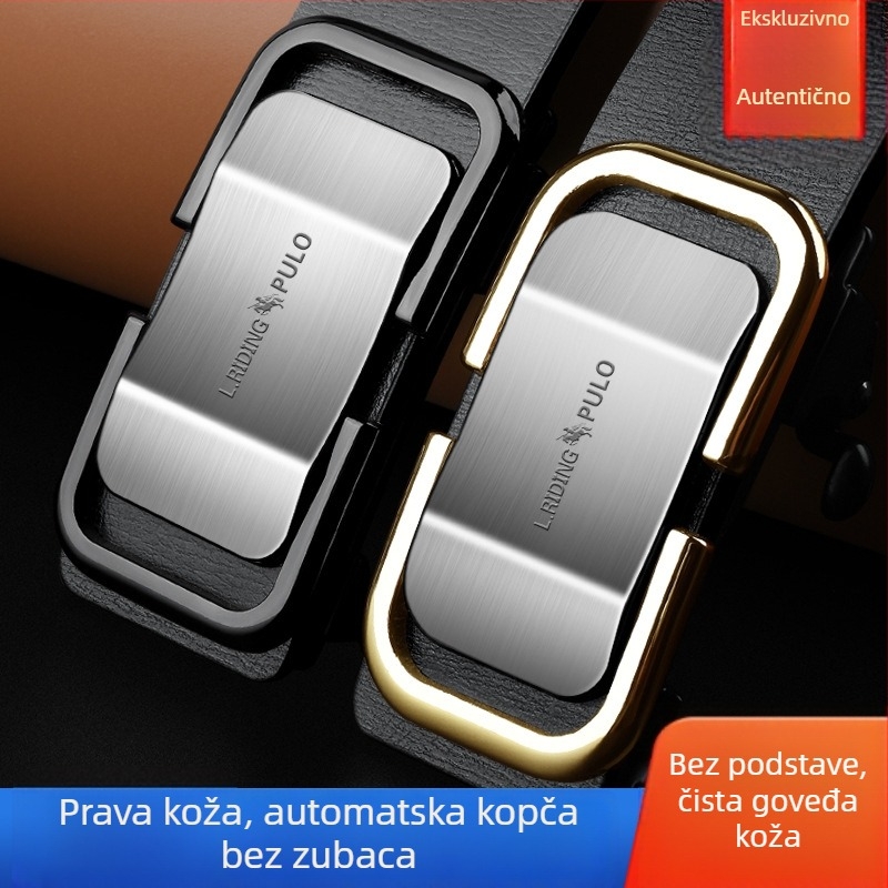 Paul muški kaiš – prava koža, automatska kopča, dvostruki sloj teleće kože, dugačak kaiš s legiranom kopčom, poslovni stil
