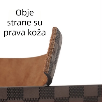 Muški kožni kaiš — teleća koža, spona s klinom, širina 2–4 cm, dvostruki sloj kože, gravirani kvadratni uzorak