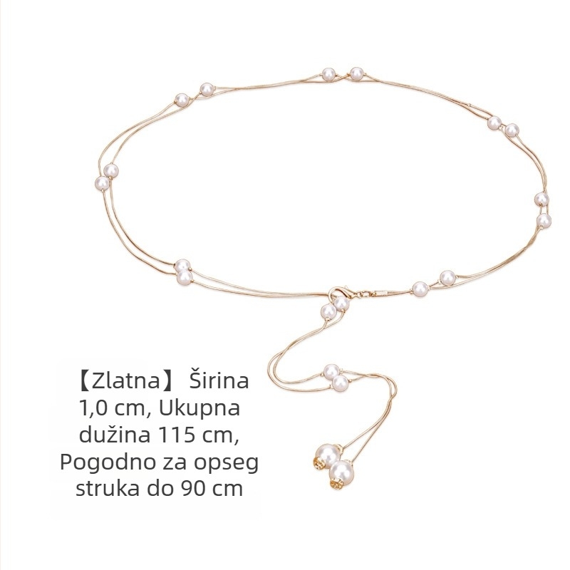 Lanac za struk s perlama, tkanina platna, etnički stil, širina 2 cm, jedna kopča