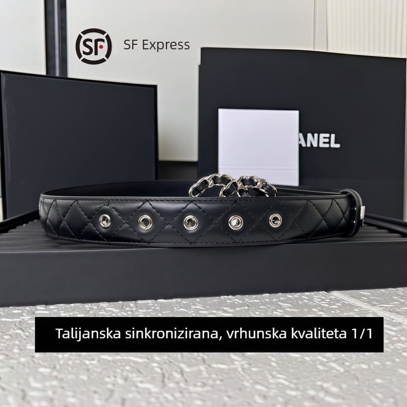 Novi chic kaiš od ovčje kože s ovalnom kopčom, svestran set s denim haljinom