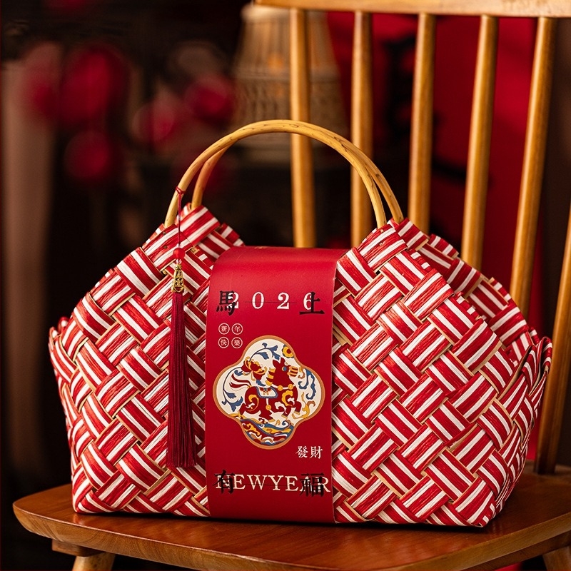 Ručni pleteni bambus koš za darove, kineskog stila za novogodišnje poklone; materijal: bambus; izrada: pletenje bambusa; marka: Hassan packaging