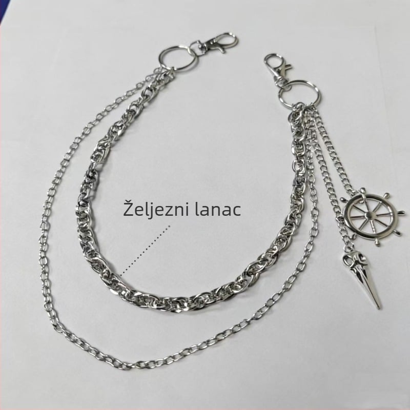 Metalni hip-hop kaiš za struk s motivom ptičje glave i kormila broda; unisex za odrasle; duljina ispod 60 cm