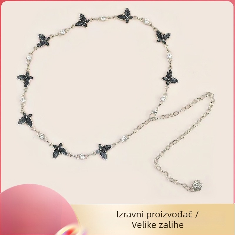 Lanac za struk s leptirom - metalni ukras za haljinu i bluzu, univerzalni stil, duljina 105 cm
