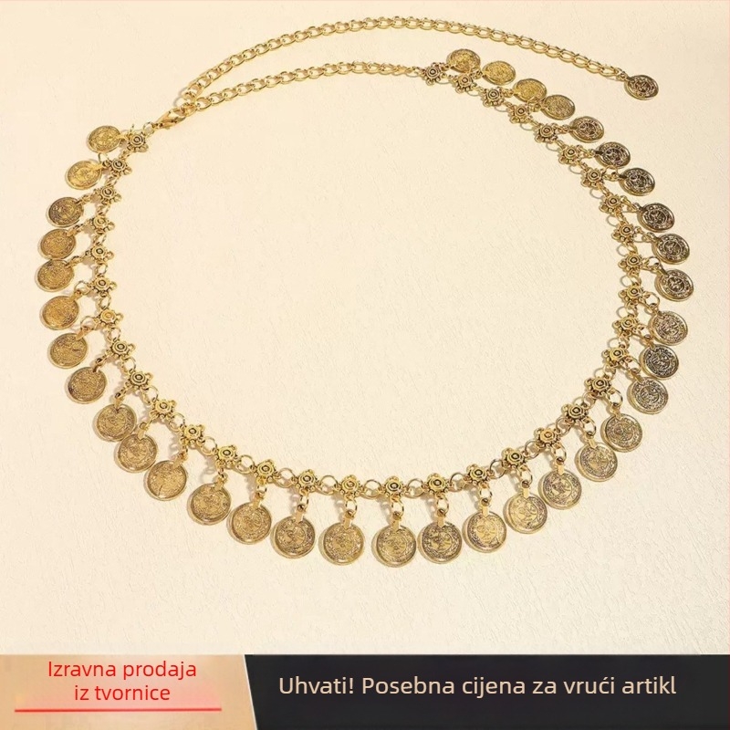 Lanac za struk od metala sa štrasom – za žene, etnički stil, duljina 110 cm