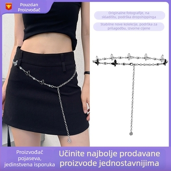 Ženski kaiš-lanac s motivom leptira — metal, duljina 110 cm, uredski stil