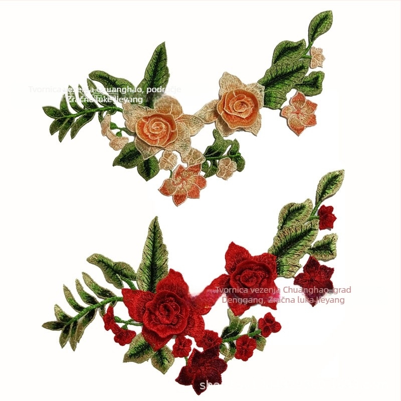 Aplikacija za ovratnik s izvezenim cvjetnim motivom - poliester vlakna, marka Chuanghao Embroidery
