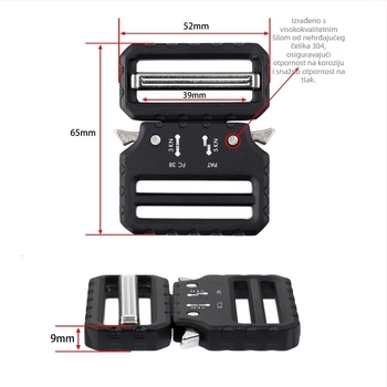 Kuka za pojas od cinkovog legura, zmijskog oblika, dvostrano podesiva, s mehanizmom brzog oslobađanja