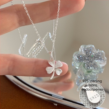 Ženski ogrlica od srebra s cirkonomom, četverolist detelje, japansko-korejski stil, proljeće 2025 (Materijal: Srebro; Stil: Japansko-korejski; Godina/Sezona: Proljeće 2025)
