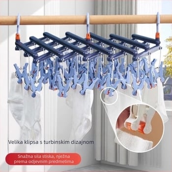 Sklopivi teleskopski sušilac za odjeću s 16 klipova – plastika, kvadratni moderni dizajn, pogodan za čarape i odjeću