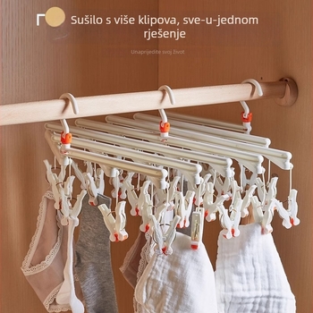 Sklopivi teleskopski sušilac za odjeću s 16 klipova – plastika, kvadratni moderni dizajn, pogodan za čarape i odjeću