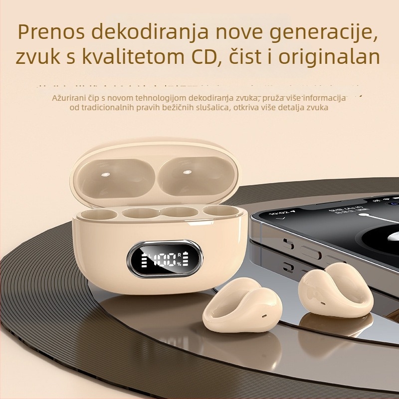 Ušne slušalice s klipom, bežične s digitalnim zaslonom – Bluetooth 5.3, domet 10 m, stereo binauralni, dizajn s klipom, kutija za punjenje
