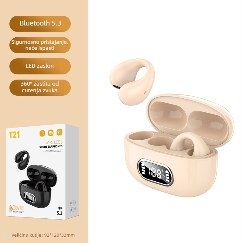 Ušne slušalice s klipom, bežične s digitalnim zaslonom – Bluetooth 5.3, domet 10 m, stereo binauralni, dizajn s klipom, kutija za punjenje
