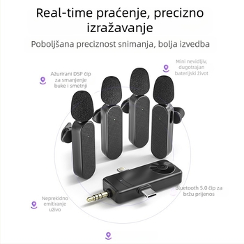 H18 Bežični lavalier mikrofon 1–4, 3-u-1 sučelje za prijenos uživo i snimanje s telefonom, redukcija šuma, Bluetooth 5.3, ugrađena baterija 500–800 mAh