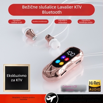 Karaoke Lavalier Bluetooth in-ear slušalice s klipom za uho – Bluetooth 6.0, dvostrano povezivanje, podrška memorijske kartice, reverberacija i redukcija šuma