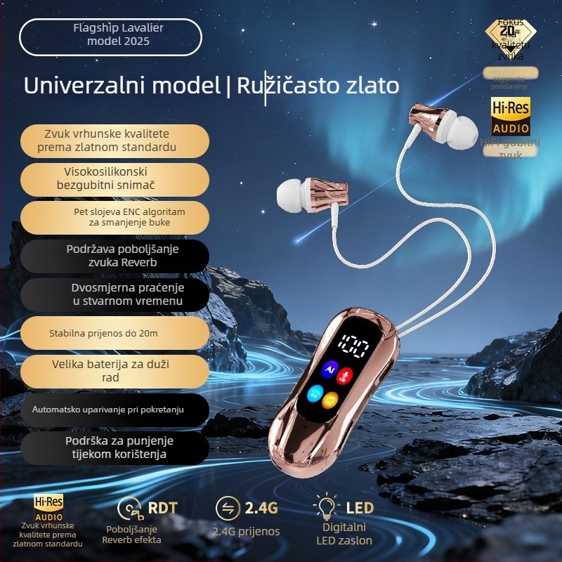 Karaoke Lavalier Bluetooth in-ear slušalice s klipom za uho – Bluetooth 6.0, dvostrano povezivanje, podrška memorijske kartice, reverberacija i redukcija šuma
