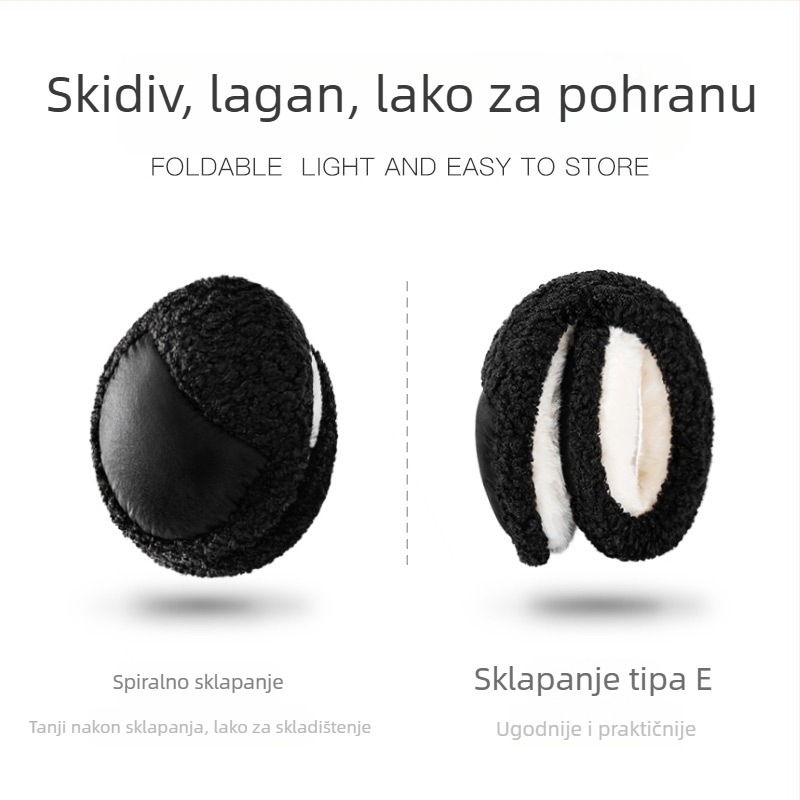 Muške earmuff zaštitne za uši, stražnji način nošenja, fleece, otporne na vjetar, sklopive, tople
