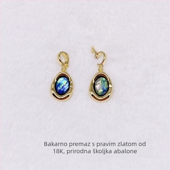 Ogrlica s zakrivljenim abalonskim školjkom i kapljasti privjesak, bakreno obložena 18K zlatom, geometrijski stil, proljeće 2025