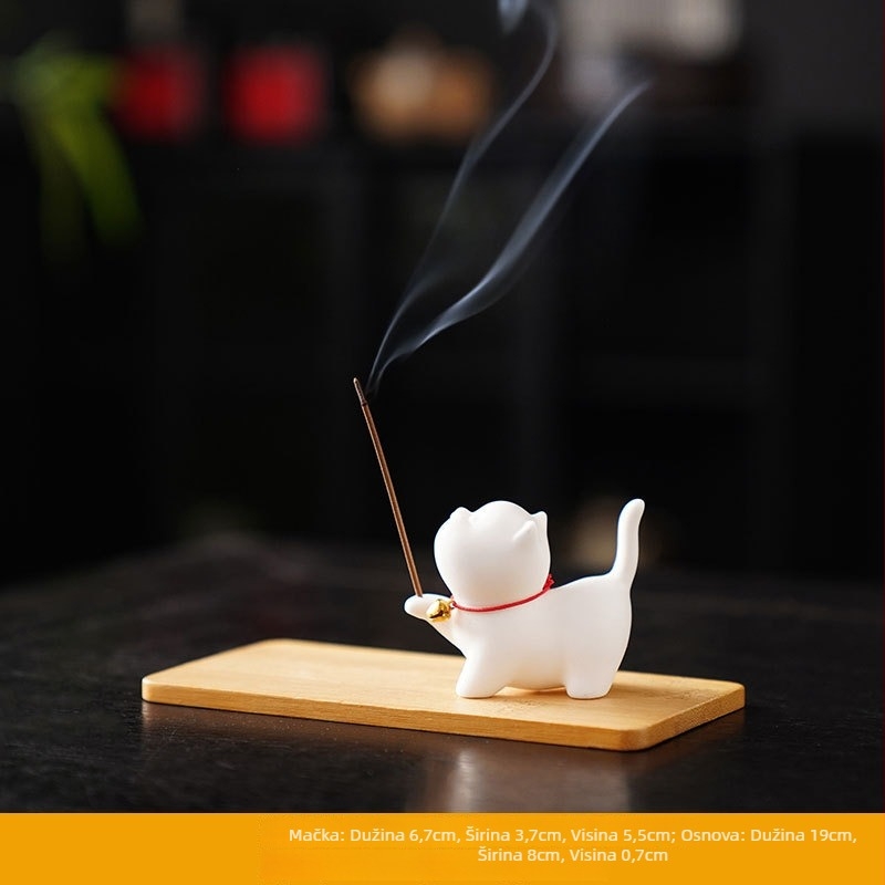 Keramički držač tamjana u obliku mačke, ručna izrada, Dehua porcelan, Yan Jun