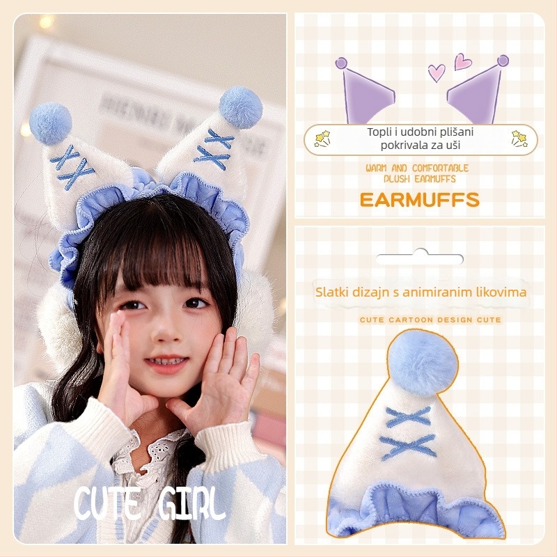 Dječje earmuffs za zimu, unisex, obloženi flisom, slatki karikaturni dizajn