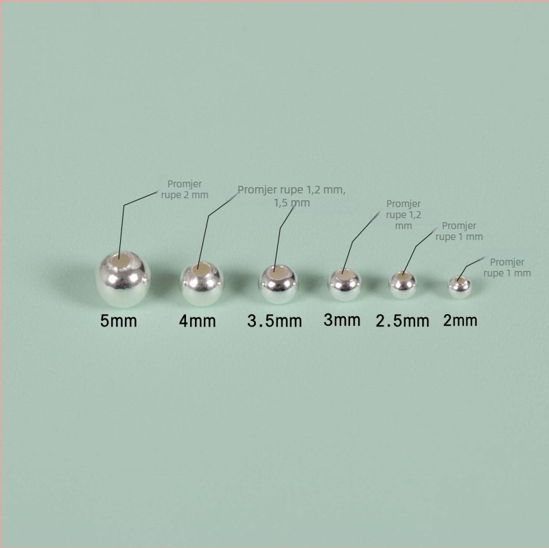 S925 srebrne razdjelne perle – okrugle s otvorom, 2 mm, za DIY nakit, pozicionirajuće i zatvarajuće perle